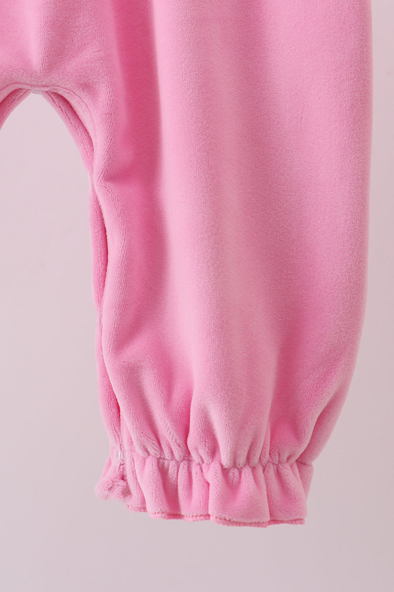 Pink nutcracker embroidery velvet romper