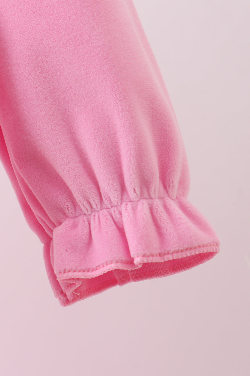Pink nutcracker embroidery velvet romper
