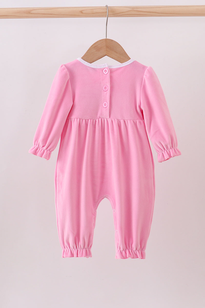 Pink nutcracker embroidery velvet romper