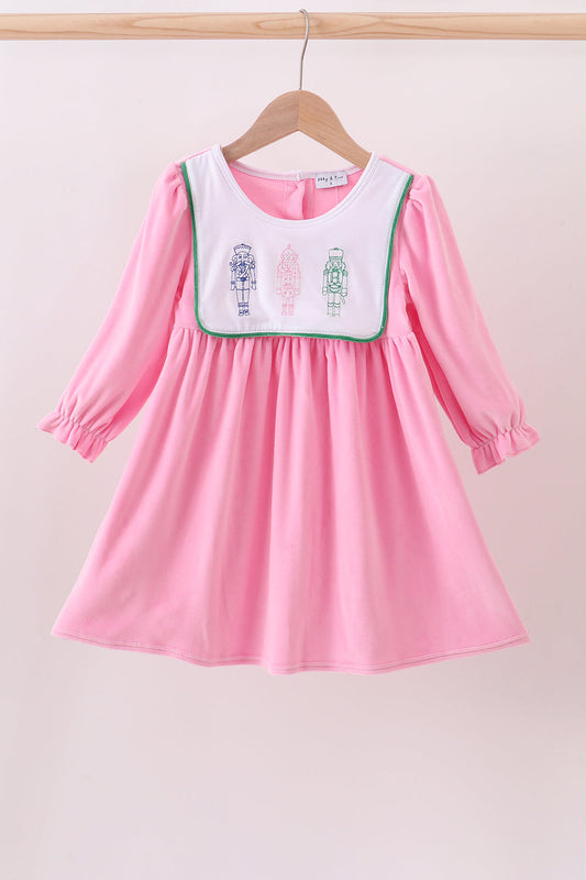 Pink nutcracker embroidery velvet dress