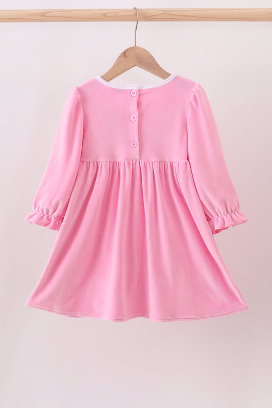 Pink nutcracker embroidery velvet dress