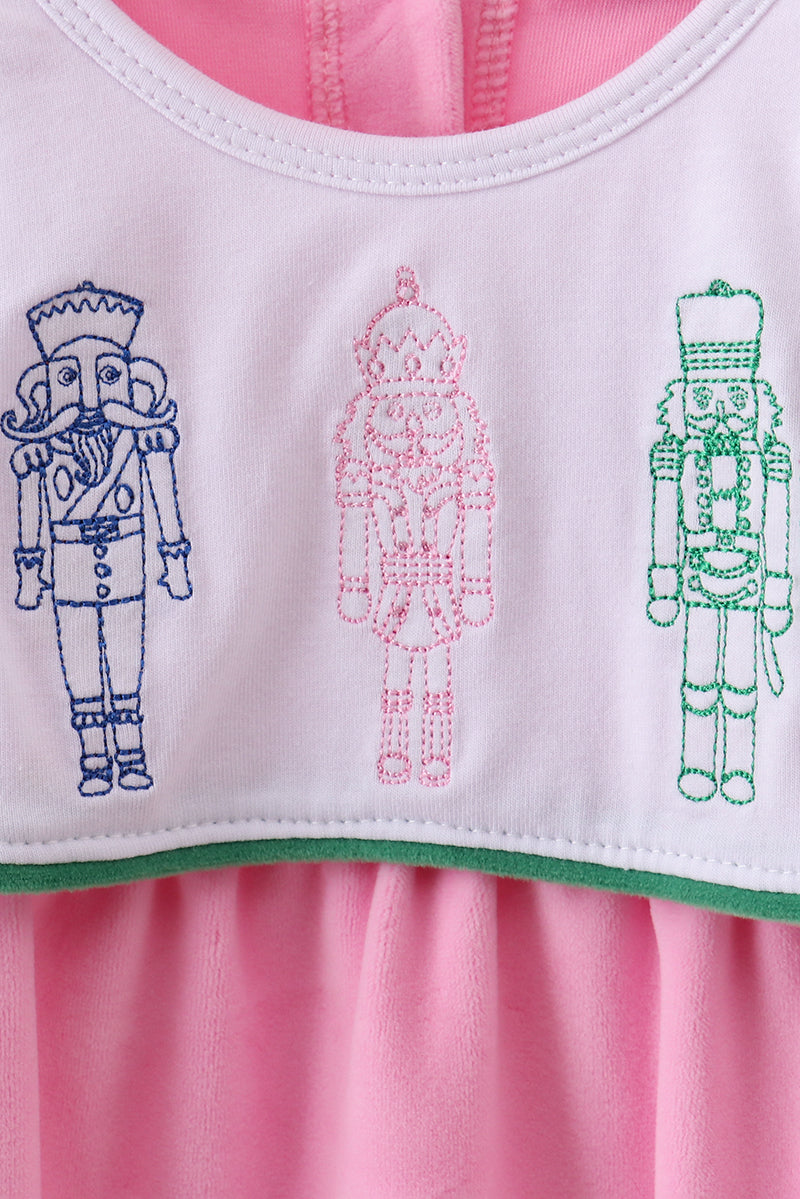 Pink nutcracker embroidery velvet dress