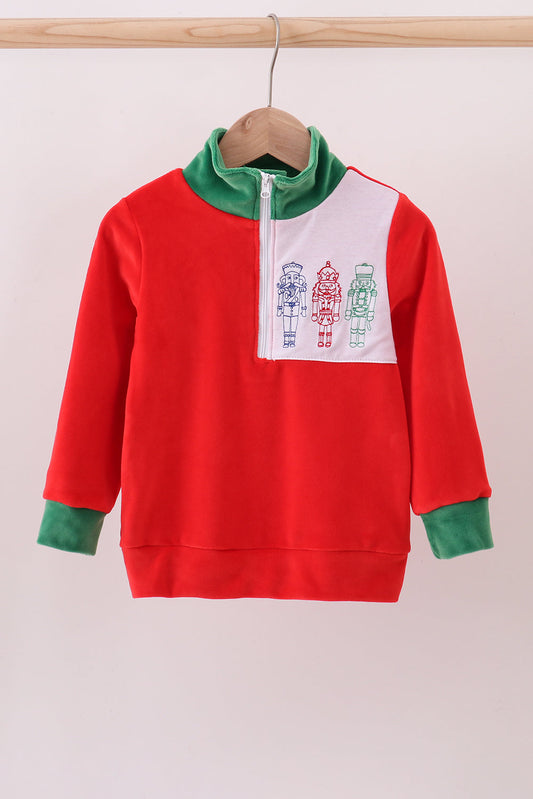Red nutcracker embroidery velvet pullover