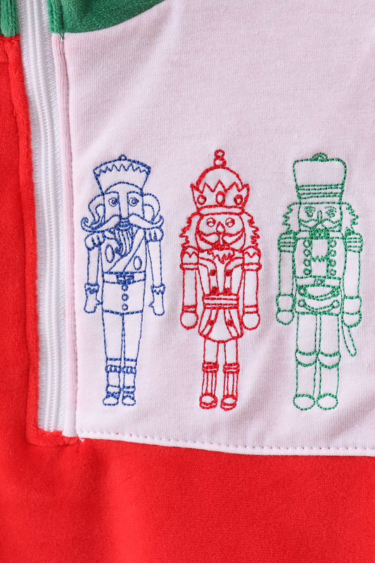 Red nutcracker embroidery velvet pullover