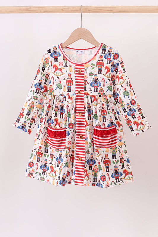 Red nutcracker print dress