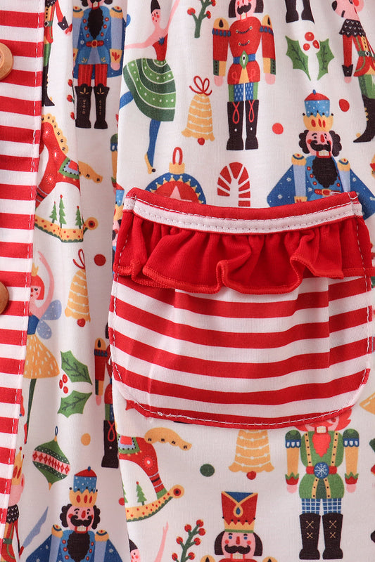 Red nutcracker print dress