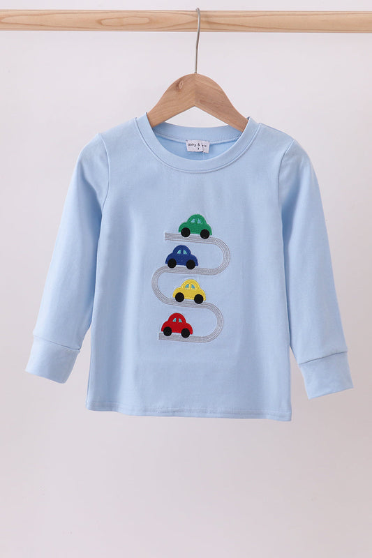 Blue car embroidery top