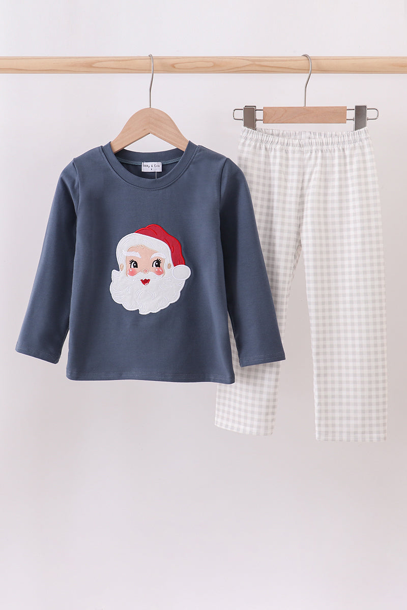 Navy christmas santa claus applique pants set