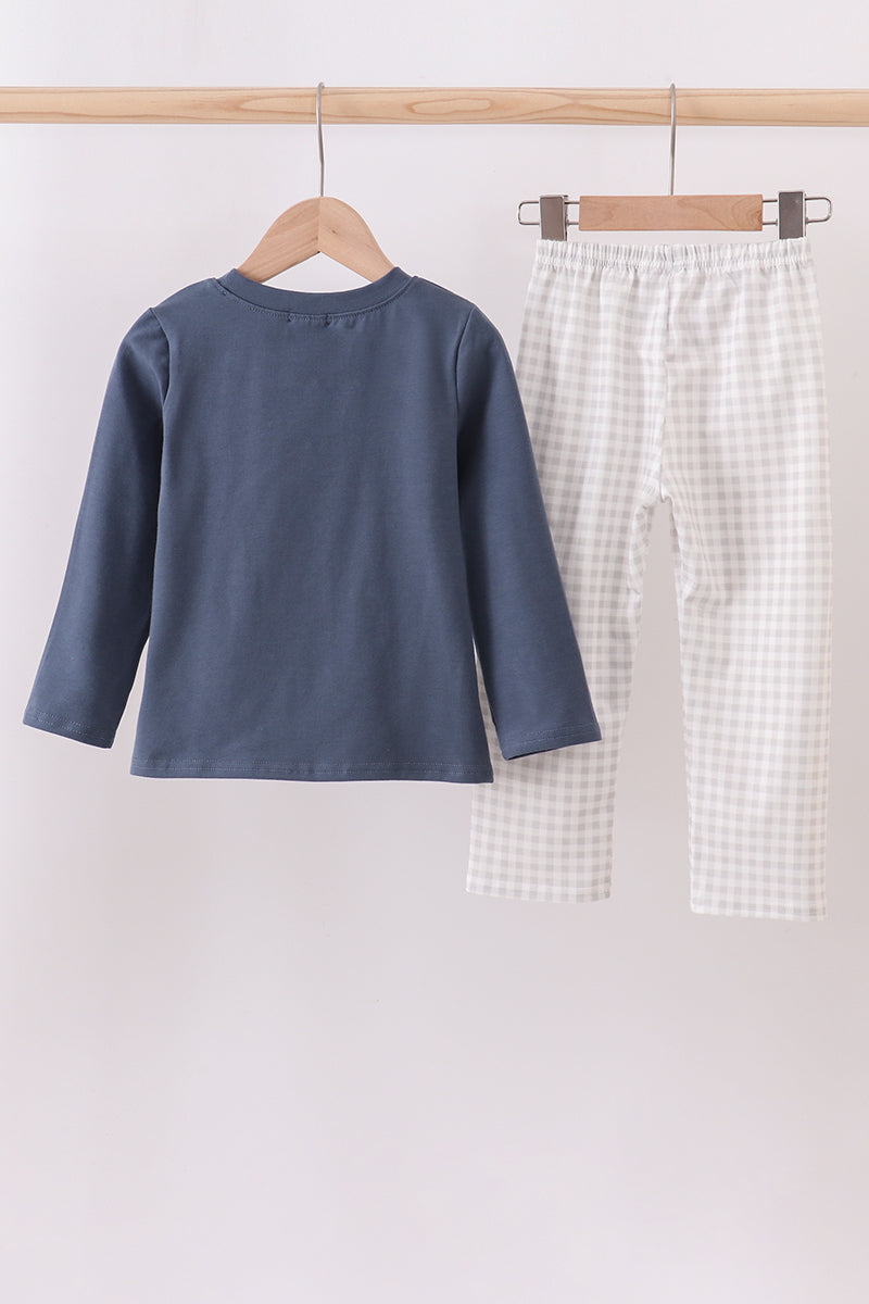 Navy christmas santa claus applique pants set