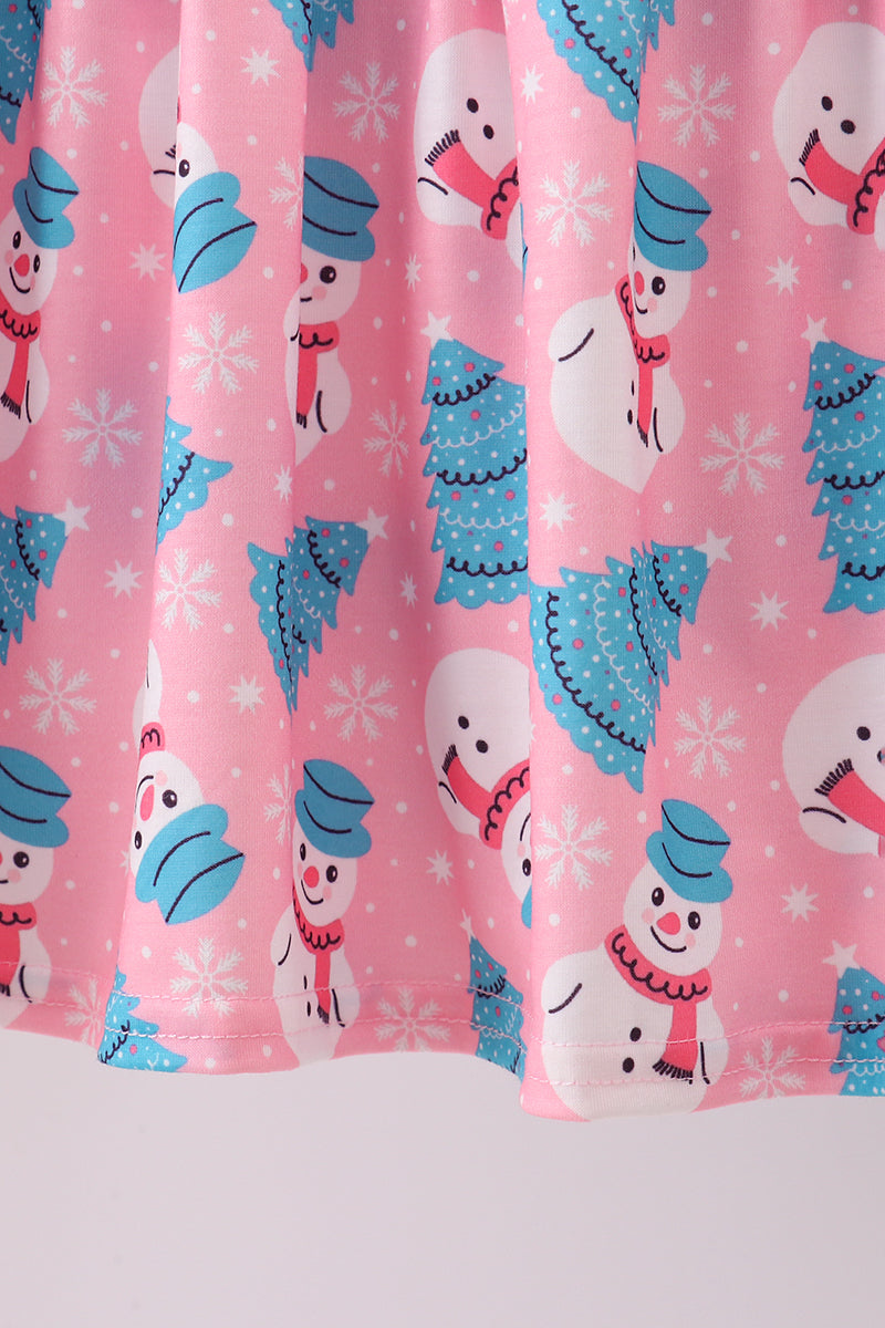 Pink christmas tree snowman dress set