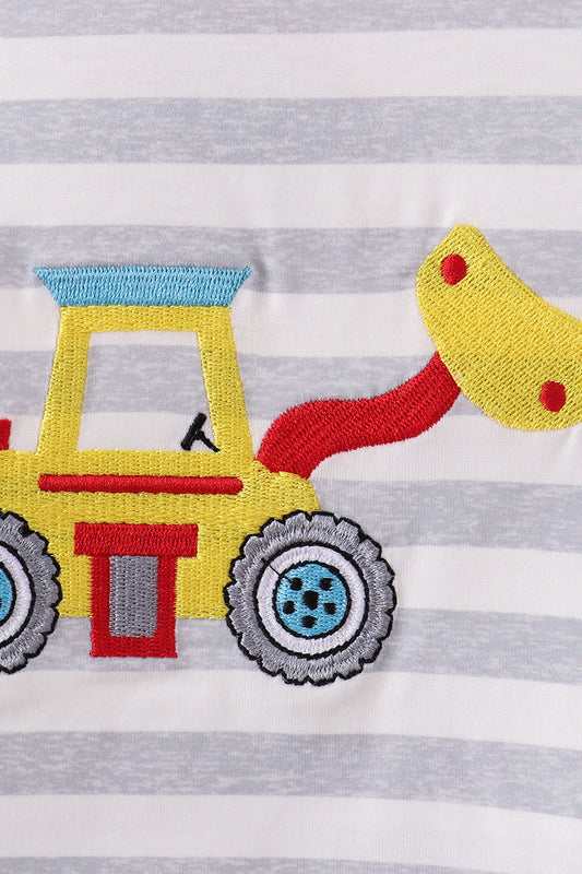 Red stripe excavator applique pants set
