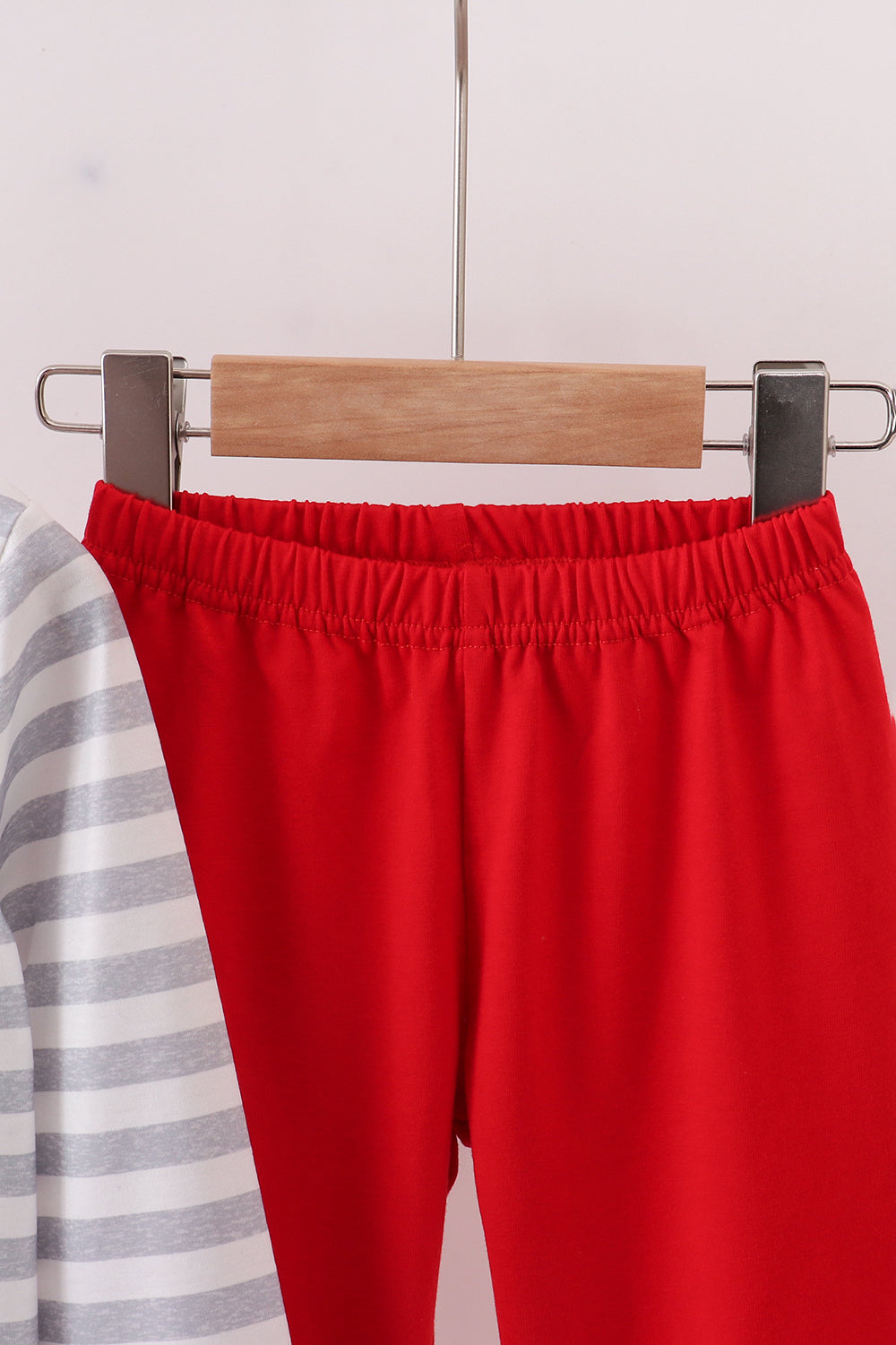 Red stripe excavator applique pants set