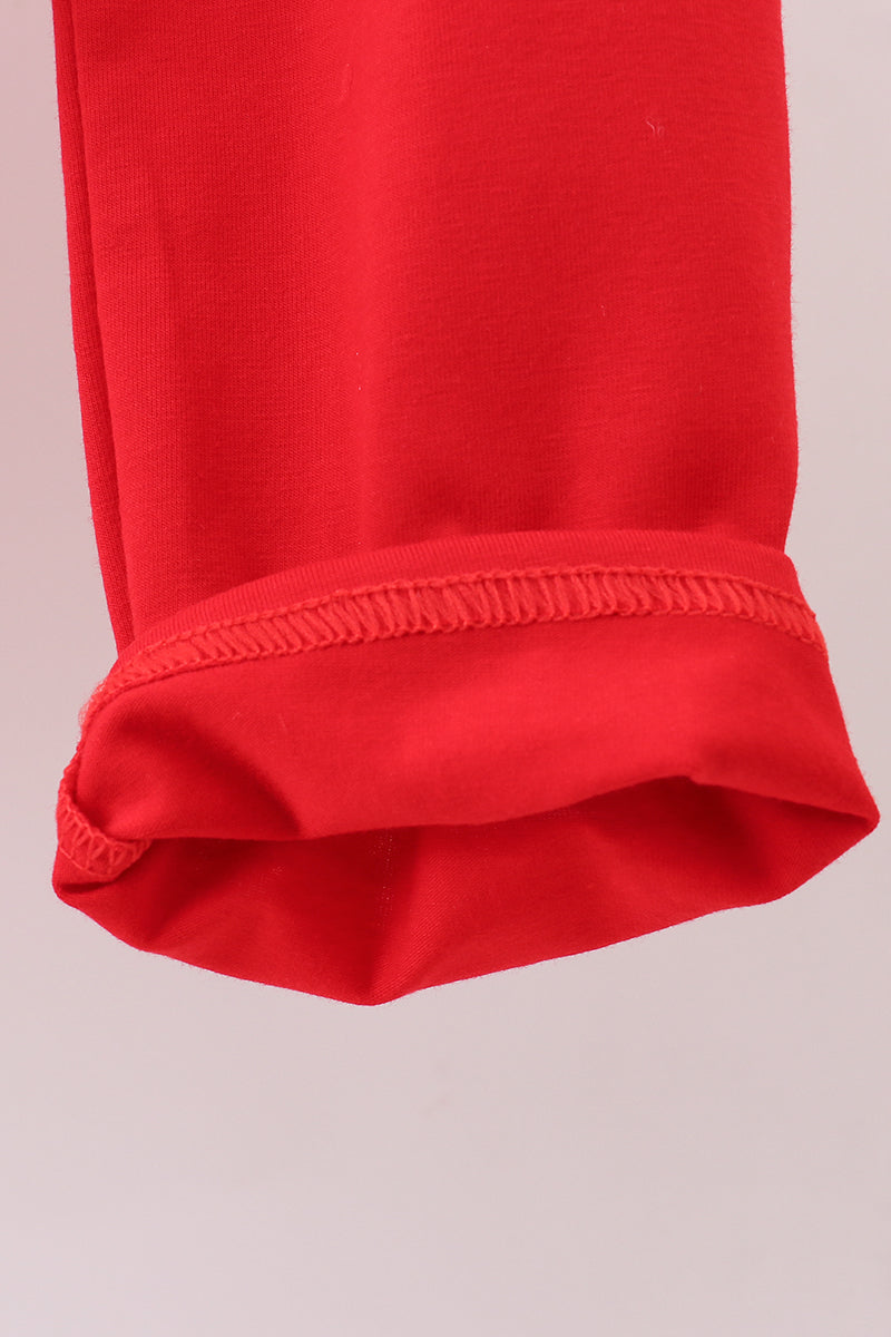 Red stripe excavator applique pants set