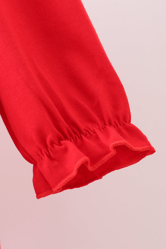 Red christmas tree embroidery ruffle dress