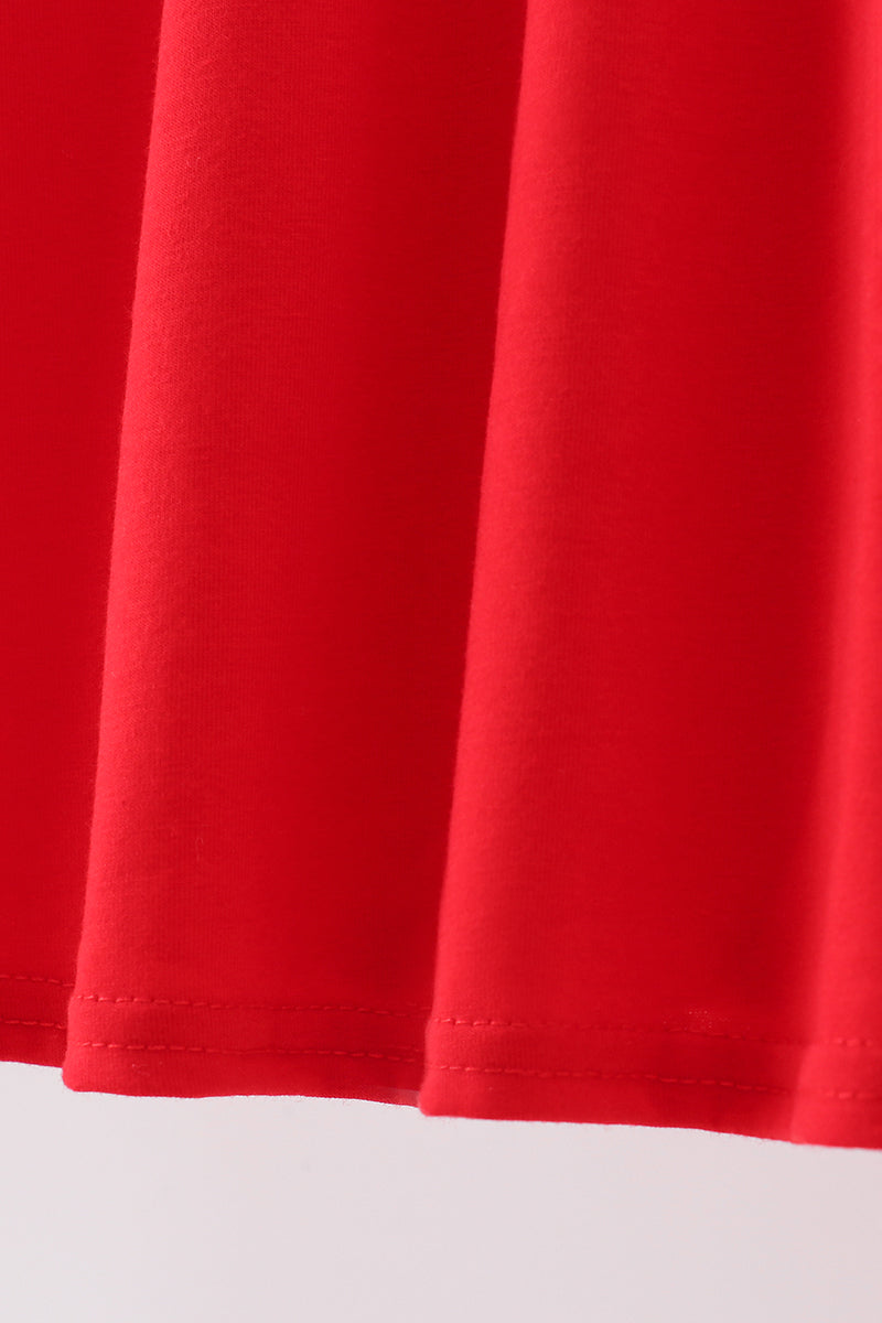 Red christmas tree embroidery ruffle dress
