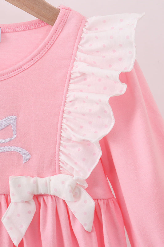 Pink bow embroidery ruffle dress