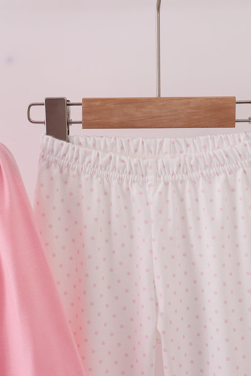 Pink bow embroidery ruffle pants set