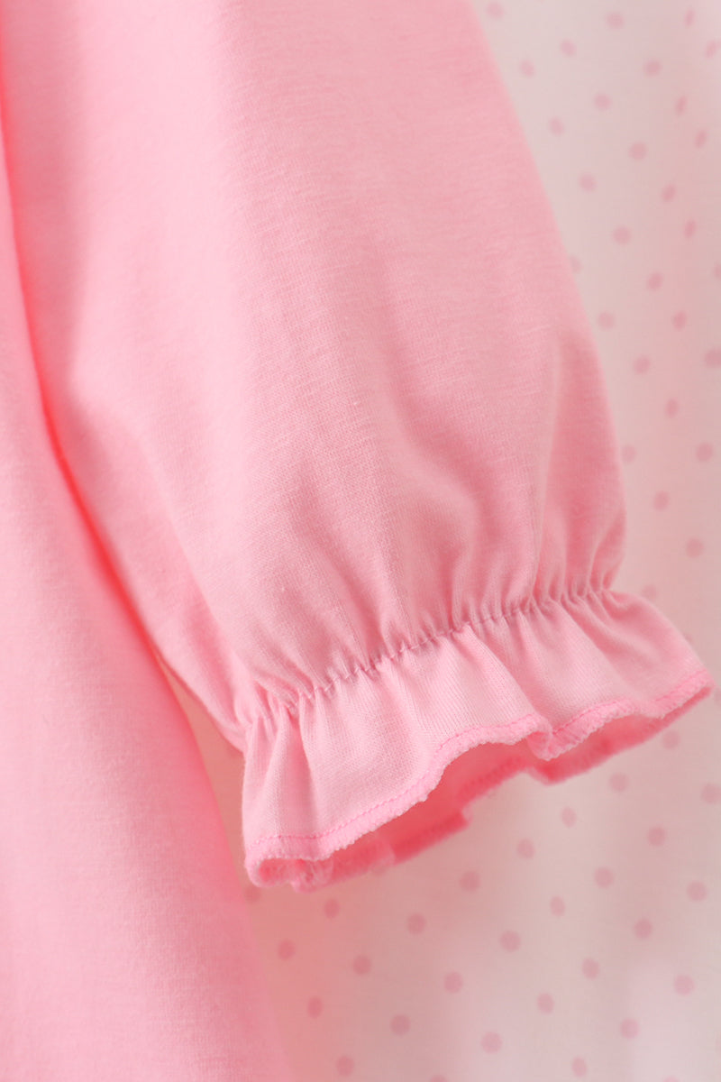 Pink bow embroidery ruffle pants set
