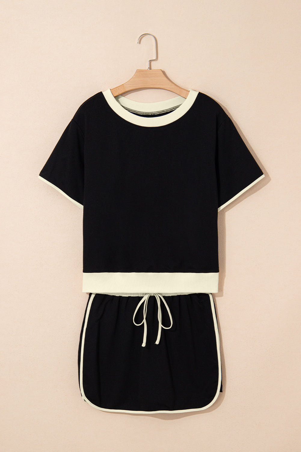 Bonbon Colorblock Edge Drop Shoulder T Shirt and Skort 2Pcs Set