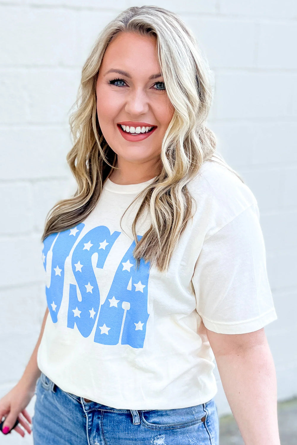 Sky USA Graphic Crewneck Curvy Patriotic Tee