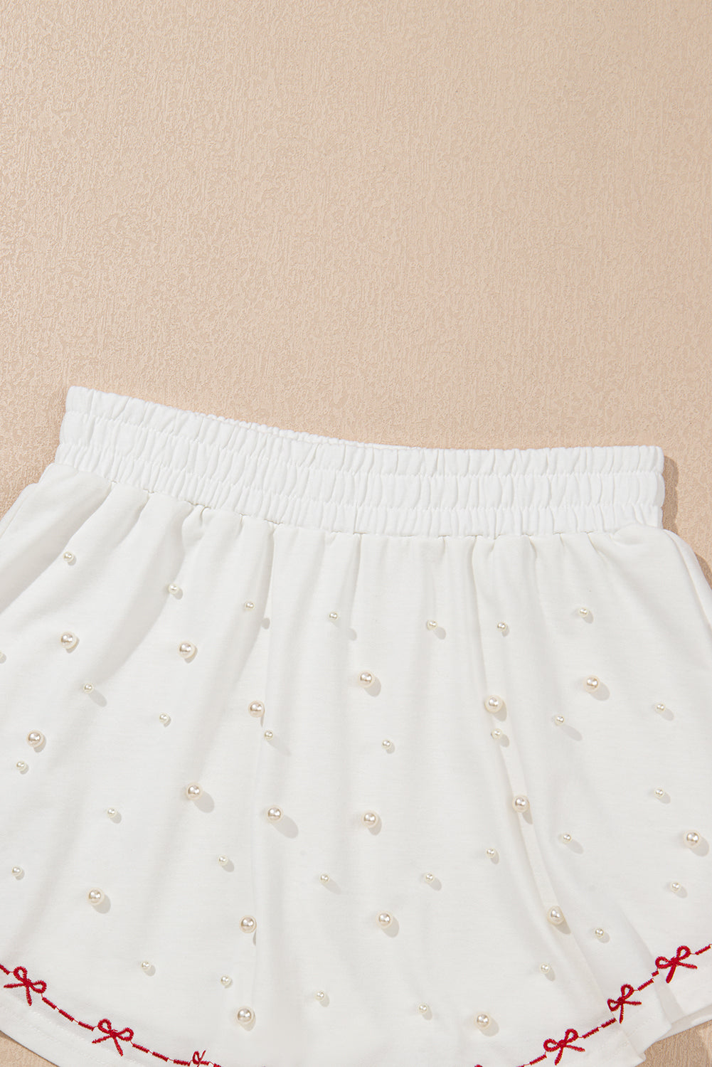 Bow Trim Pearl Puff Sleeve Blouse and Skort 2pcs Set