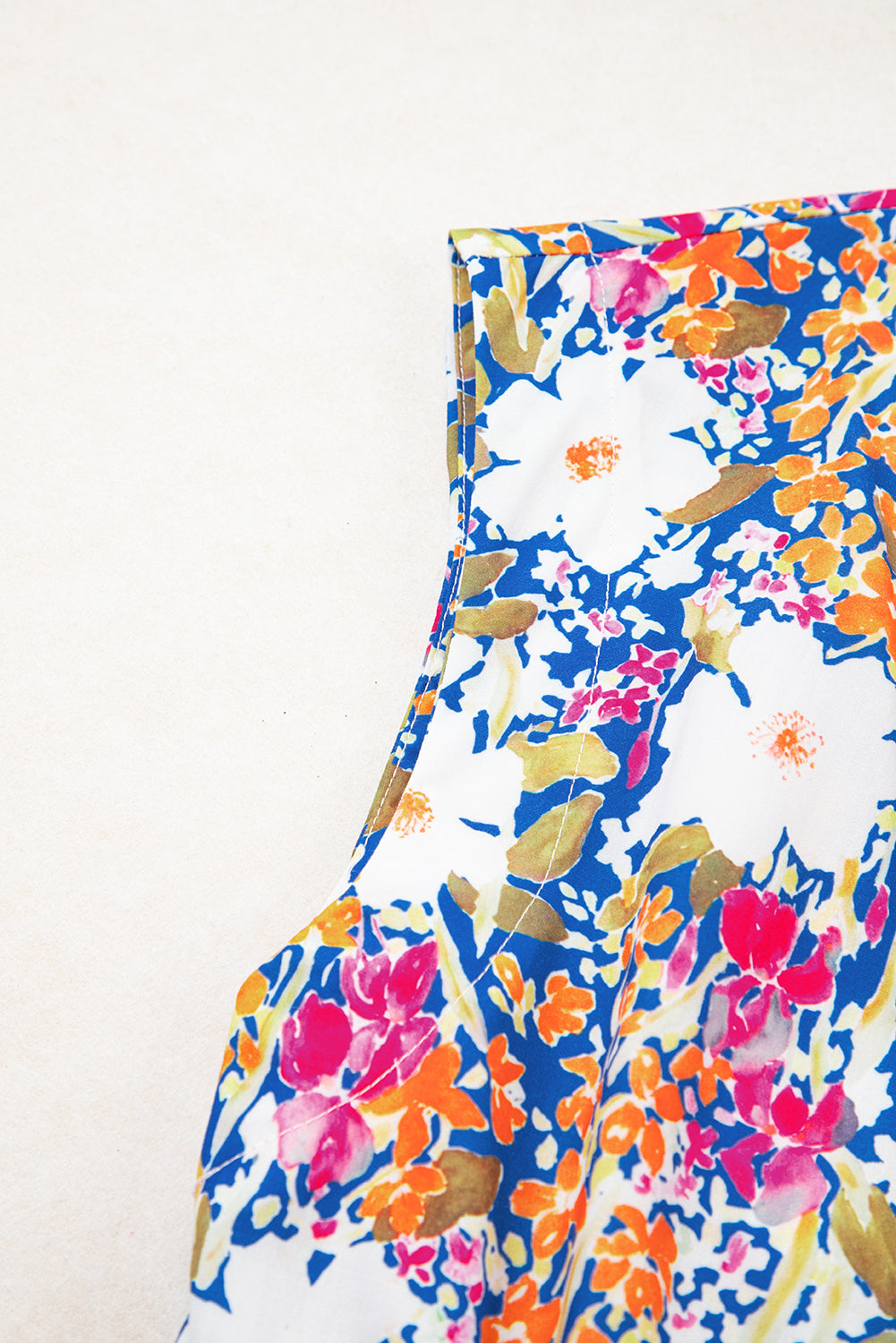 Floral Print Bow Applique Slit Sleeveless Peplum Blouse