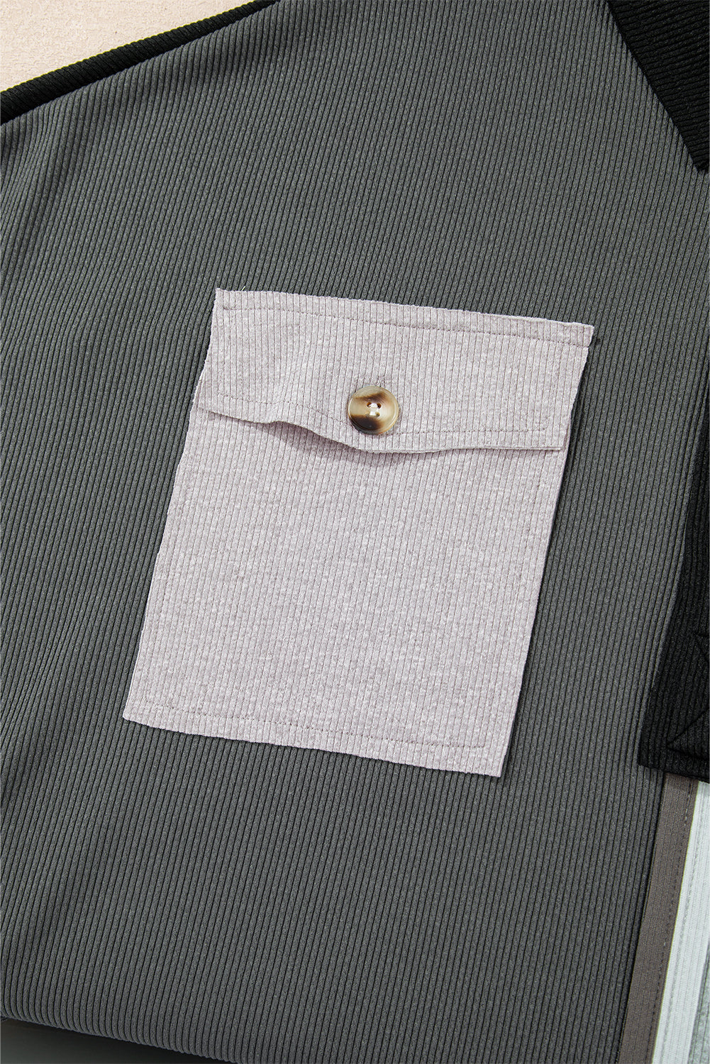 Pink Colorblock Ribbed Collared Oversized Sweatshirt