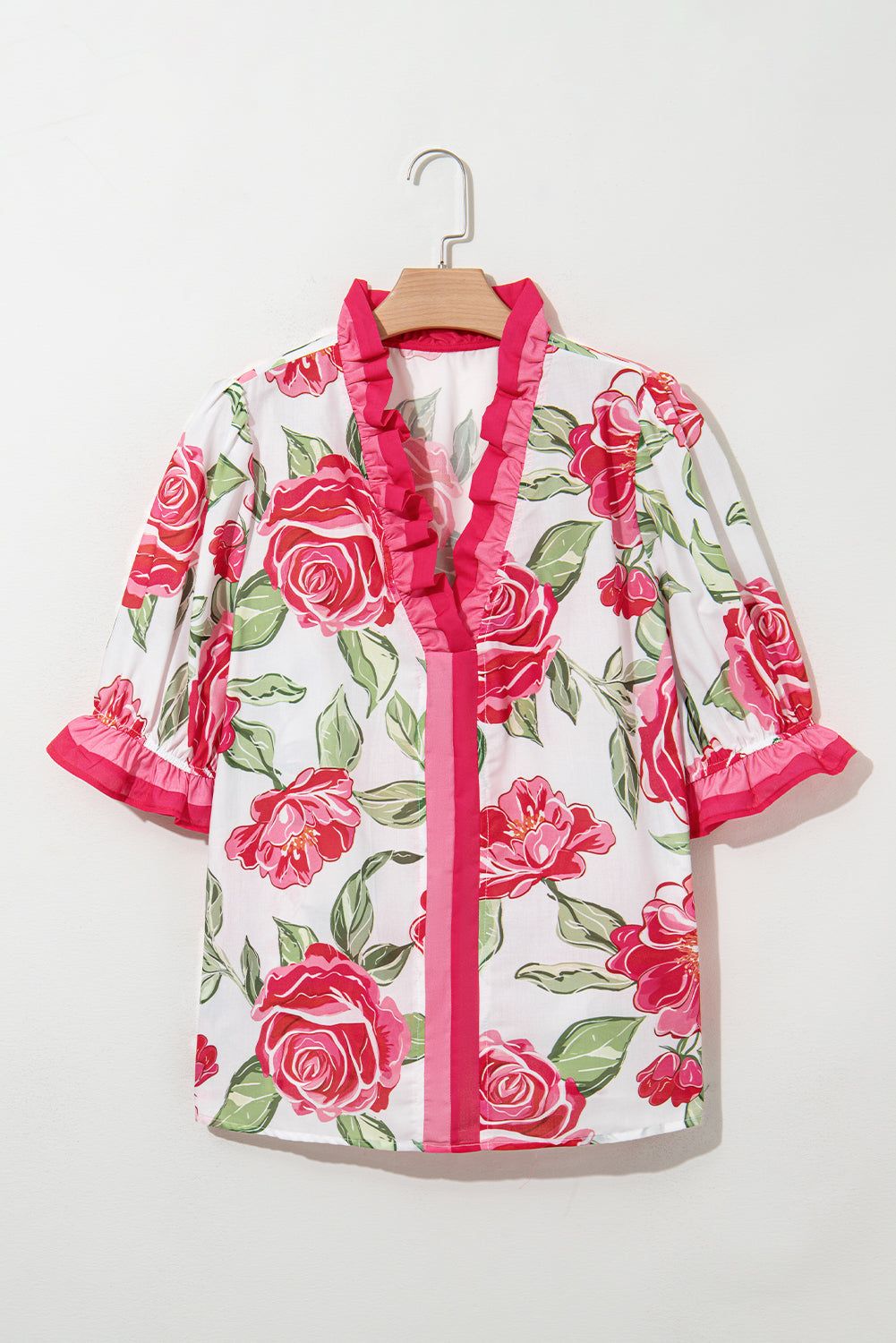 Give Me Roses Frilled Stripes Curvy Short Sleeve Blouse