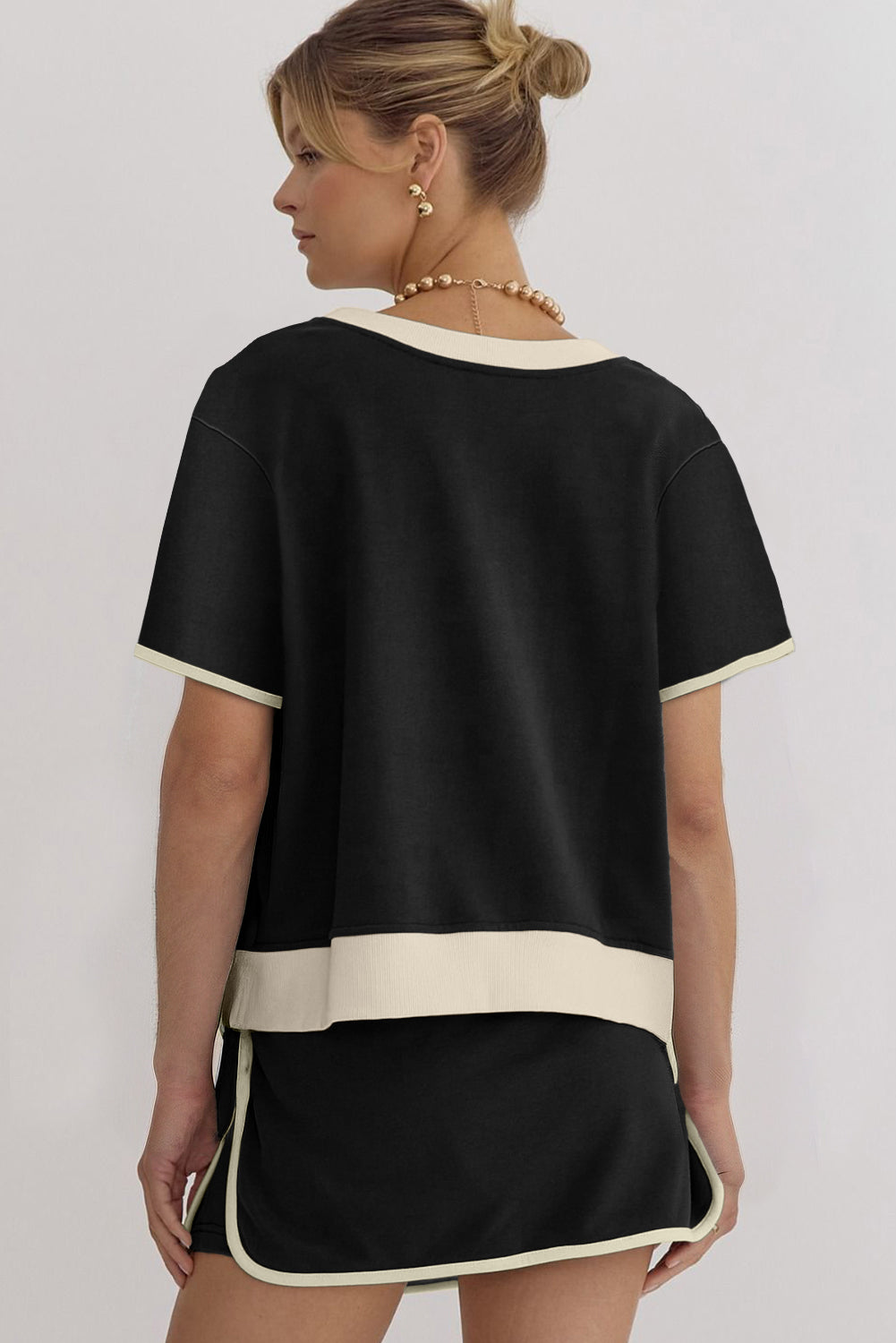 Bonbon Colorblock Edge Drop Shoulder T Shirt and Skort 2Pcs Set