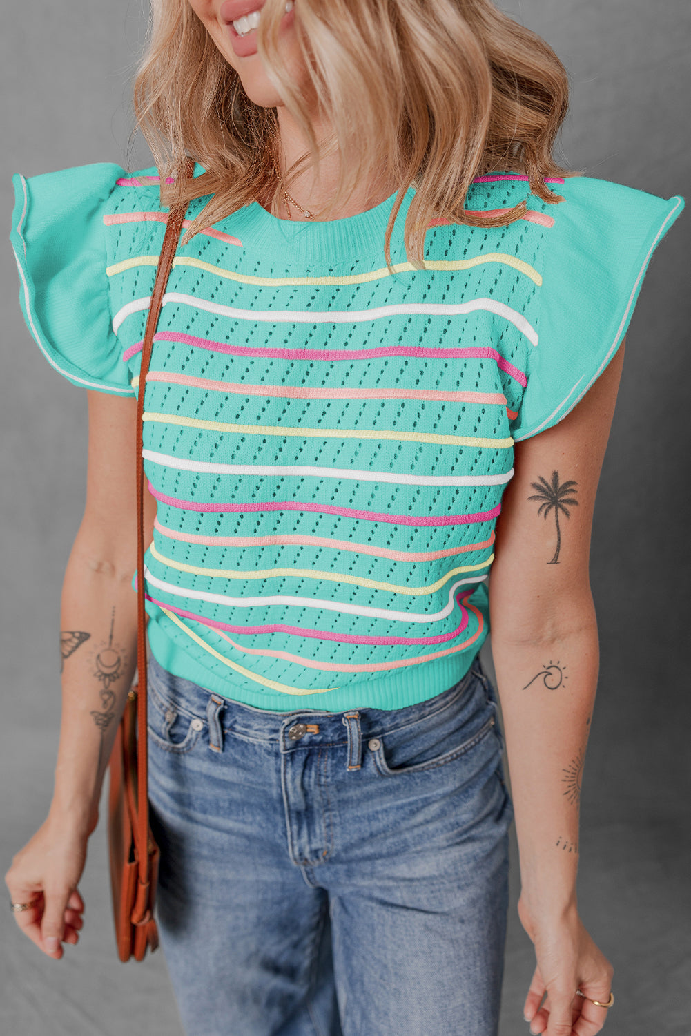 Colorful Striped Sleeve Sweater T Shirt