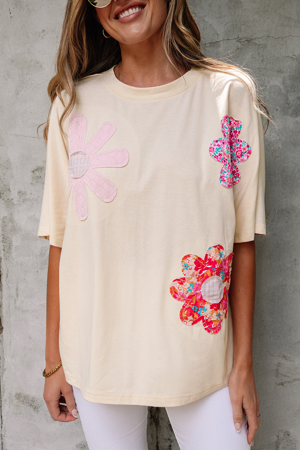 Apricot Flower Patched Oversized Tee