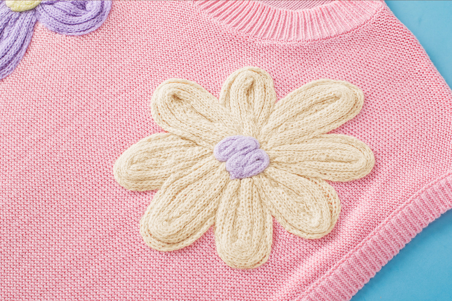 Crochet Flower Knit Short Sleeve Sweater Top