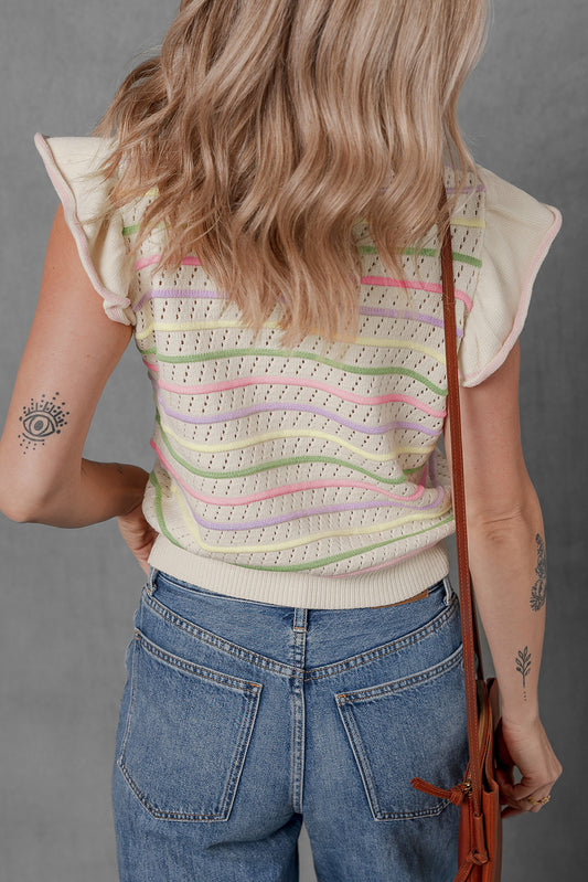 Colorful Striped Sleeve Sweater T Shirt