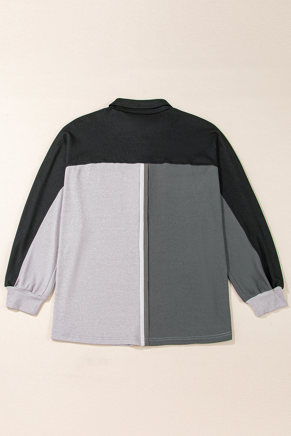 Pink Colorblock Ribbed Collared Oversized Sweatshirt