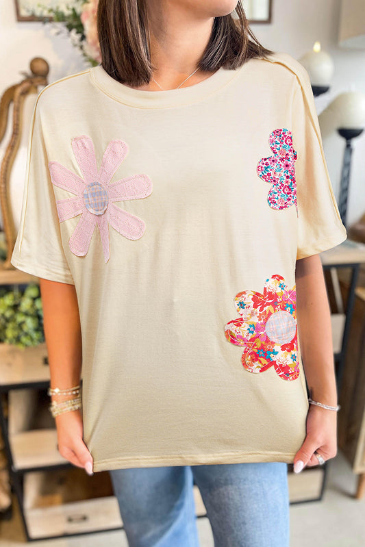 Apricot Flower Patched Oversized Tee